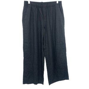 Old Navy Women Medium M Wide Leg Black Linen Pants Elastic Waist Drawstring New